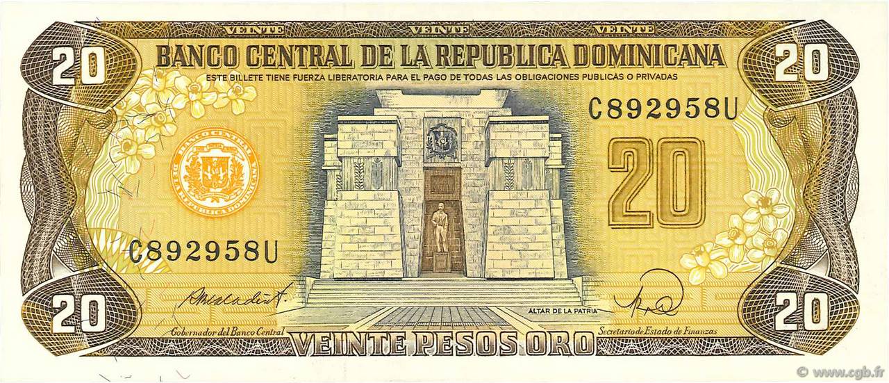 20 Pesos Oro RÉPUBLIQUE DOMINICAINE  1988 P.120c FDC