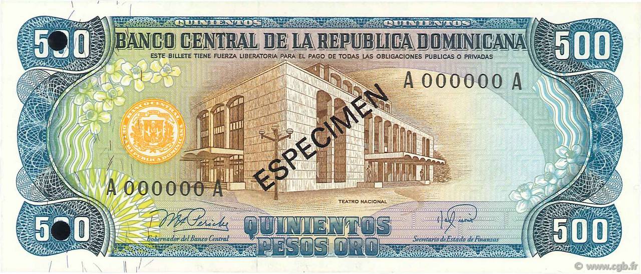 500 Pesos Oro Spécimen RÉPUBLIQUE DOMINICAINE  1978 P.123s1 FDC
