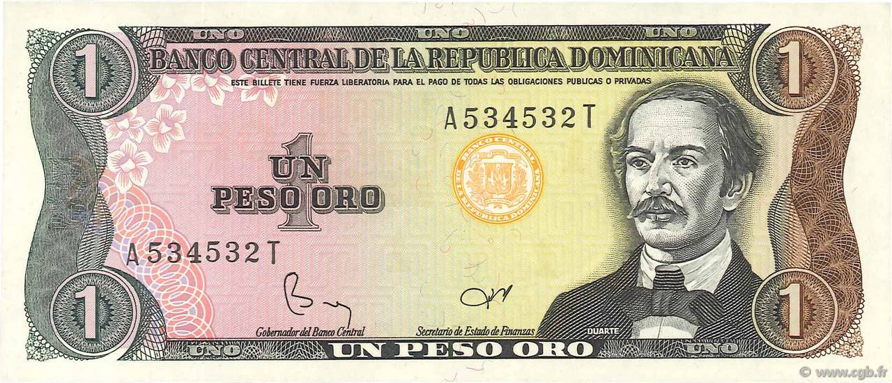 1 Peso Oro DOMINICAN REPUBLIC  1984 P.126a XF