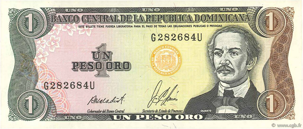 1 Peso Oro DOMINICAN REPUBLIC  1987 P.126b XF