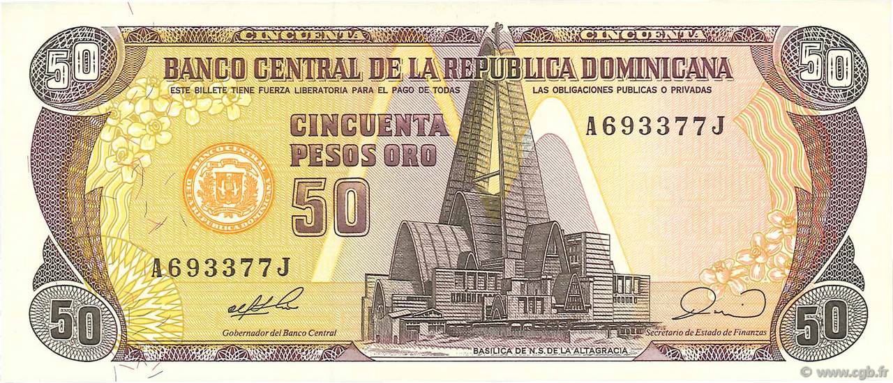 50 Pesos Oro DOMINICAN REPUBLIC  1990 P.127a UNC