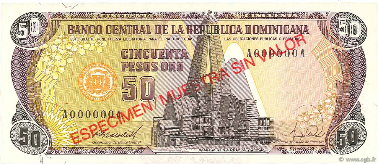 50 Pesos Oro Spécimen RÉPUBLIQUE DOMINICAINE  1990 P.127s UNC