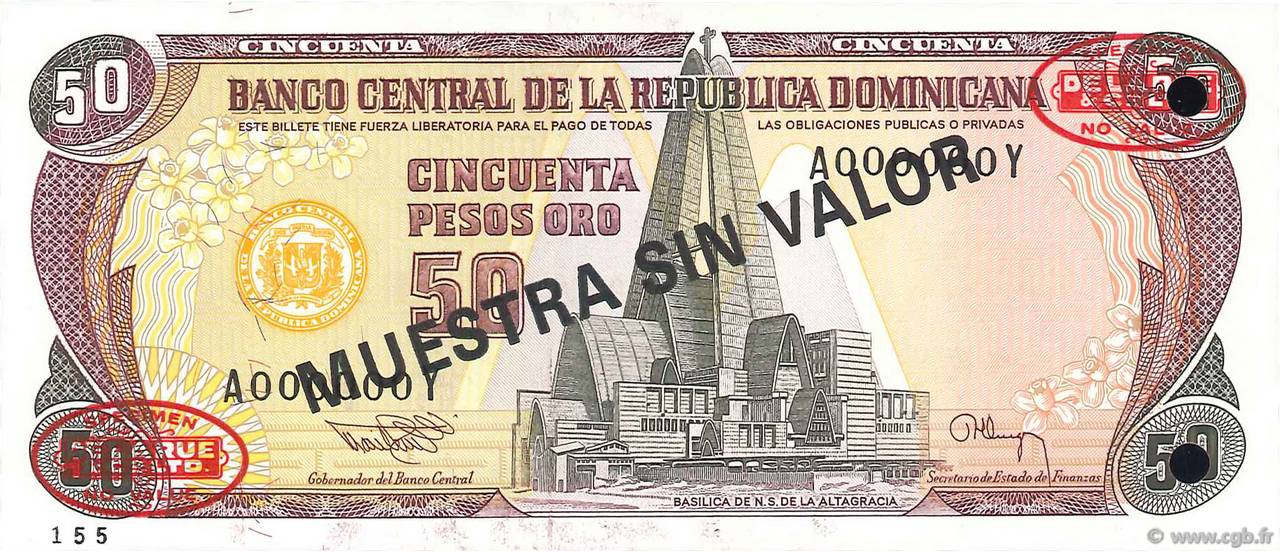 50 Pesos Oro Spécimen RÉPUBLIQUE DOMINICAINE  1994 P.135s2 FDC