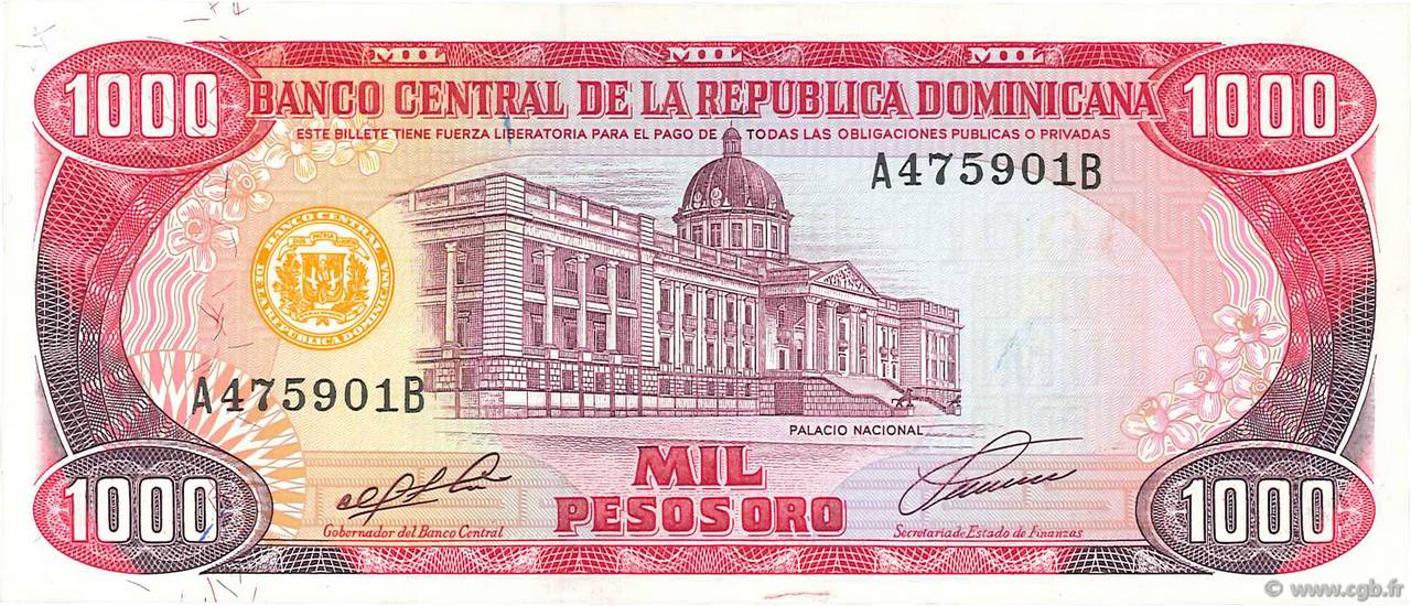 1000 Pesos Oro DOMINICAN REPUBLIC  1991 P.138a UNC-