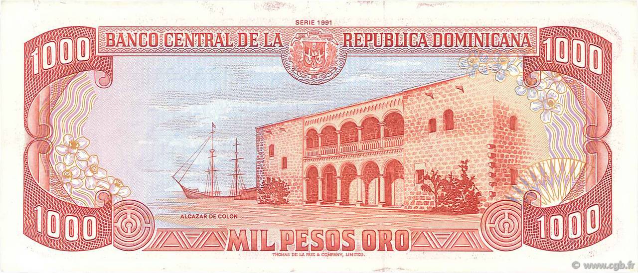 1000 Pesos Oro RÉpublique Dominicaine 1991 P138a B750090 Банкноты