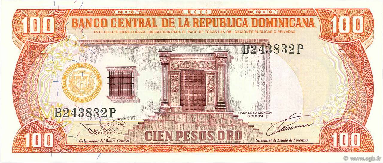 100 Pesos Oro RÉPUBLIQUE DOMINICAINE  1993 P.144a pr.NEUF