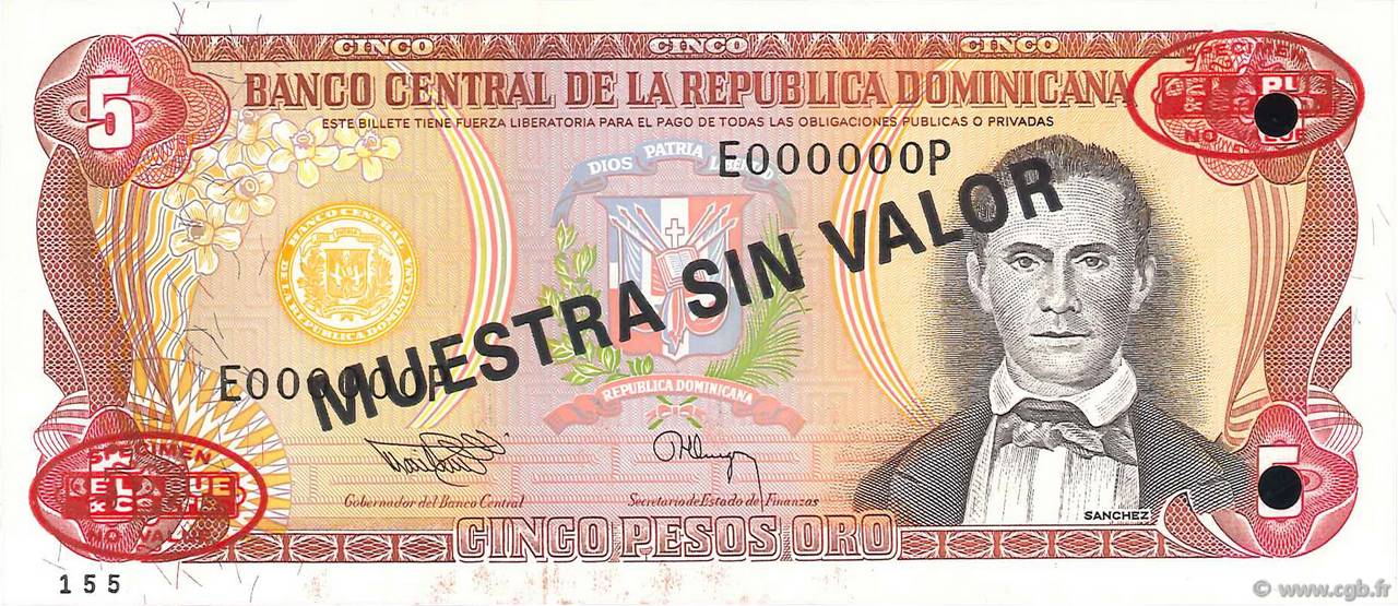 5 Pesos Oro Spécimen RÉPUBLIQUE DOMINICAINE  1994 P.146s FDC
