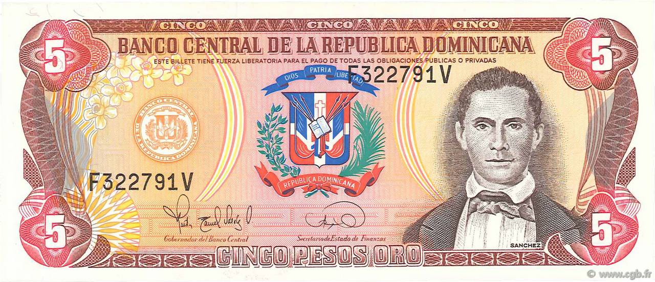 5 Pesos Oro RÉPUBLIQUE DOMINICAINE  1995 P.147a pr.NEUF
