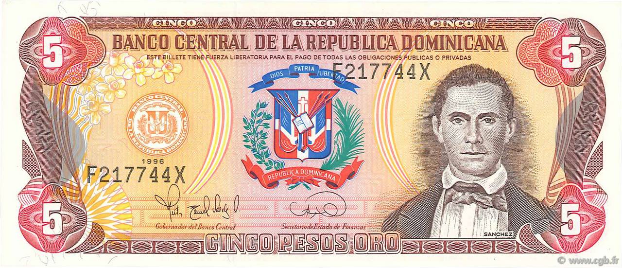 5 Pesos Oro RÉPUBLIQUE DOMINICAINE  1996 P.152a ST