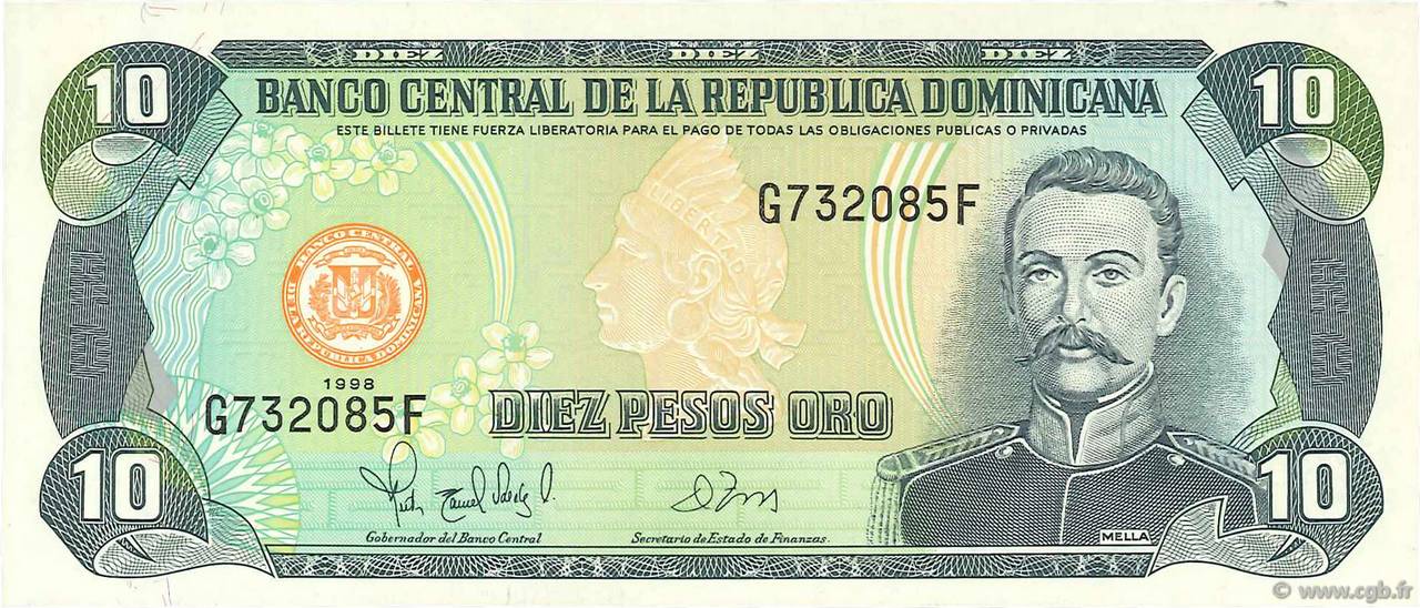 10 Pesos Oro DOMINICAN REPUBLIC  1998 P.153a UNC