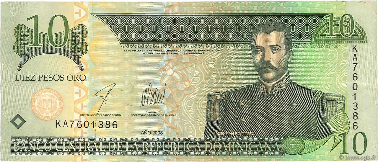 10 Pesos Oro DOMINICAN REPUBLIC  2003 P.168c VF
