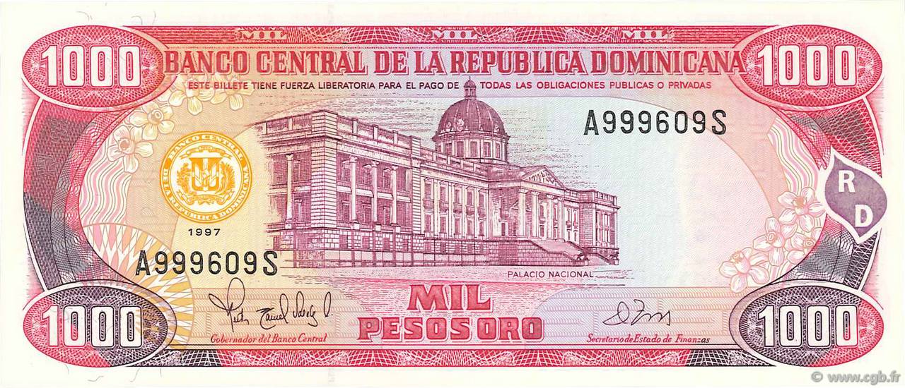 1000 Pesos Oro DOMINICAN REPUBLIC  1997 P.158b UNC