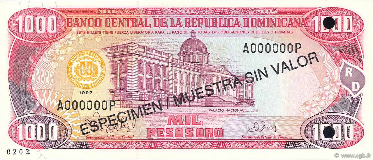 1000 Pesos Oro Spécimen RÉPUBLIQUE DOMINICAINE  1997 P.158s2 UNC