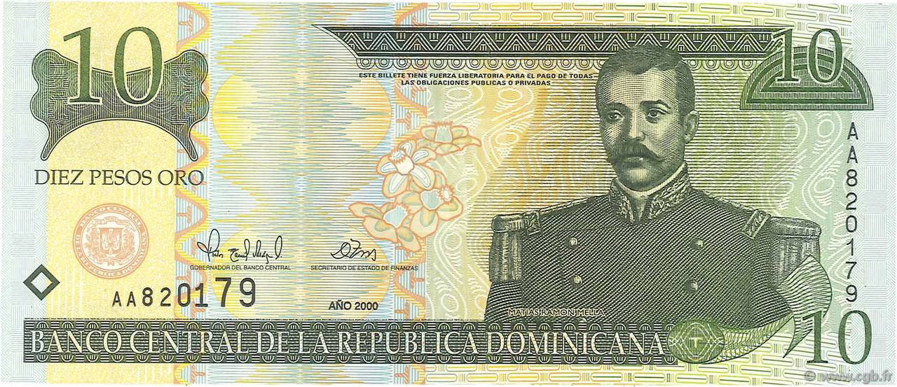 10 Pesos Oro DOMINICAN REPUBLIC  2000 P.159a UNC