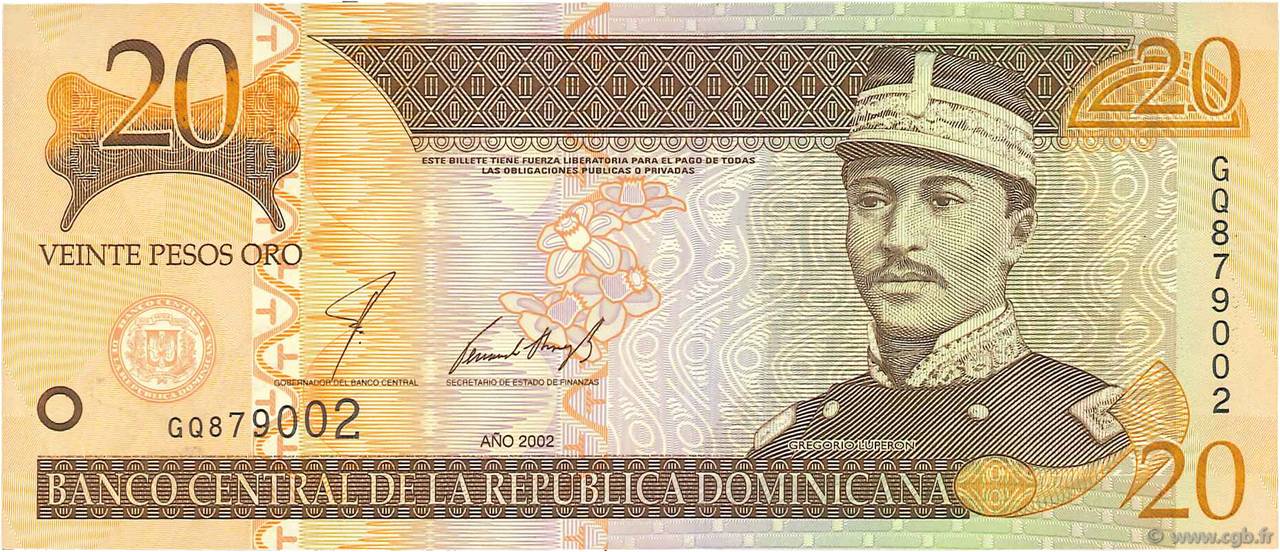 20 Pesos Oro RÉPUBLIQUE DOMINICAINE  2002 P.169b VZ