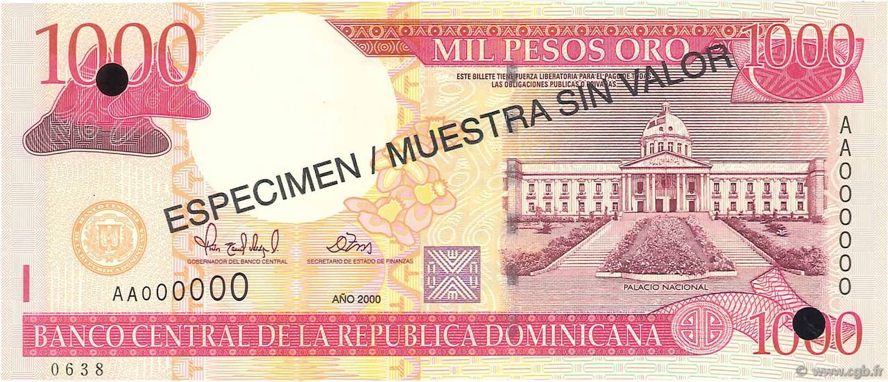 1000 Pesos Oro Spécimen RÉPUBLIQUE DOMINICAINE  2000 P.163s UNC