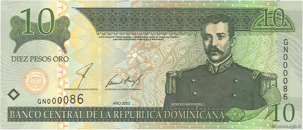 10 Pesos Oro DOMINICAN REPUBLIC  2002 P.168b UNC