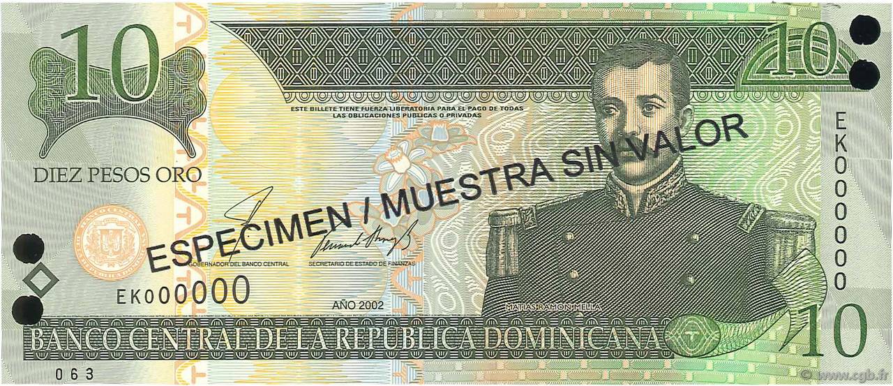 10 Pesos Oro Spécimen RÉPUBLIQUE DOMINICAINE  2002 P.168s2 ST