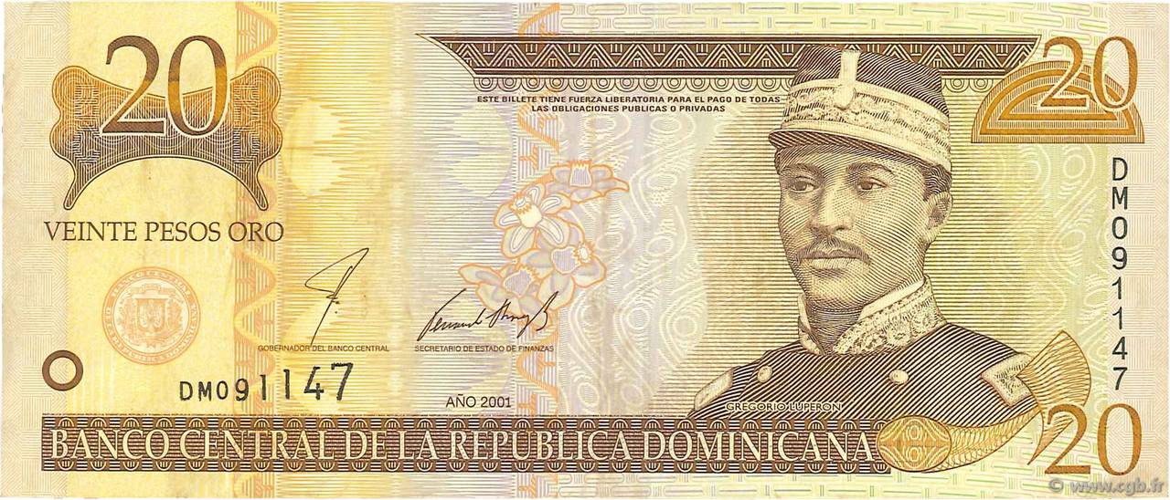 20 Pesos Oro RÉPUBLIQUE DOMINICAINE  2001 P.169a VF