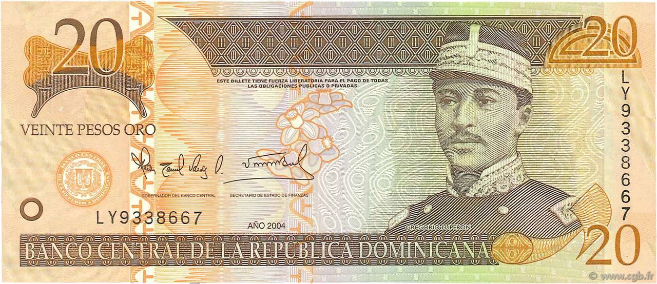 20 Pesos Oro DOMINICAN REPUBLIC  2004 P.169d UNC