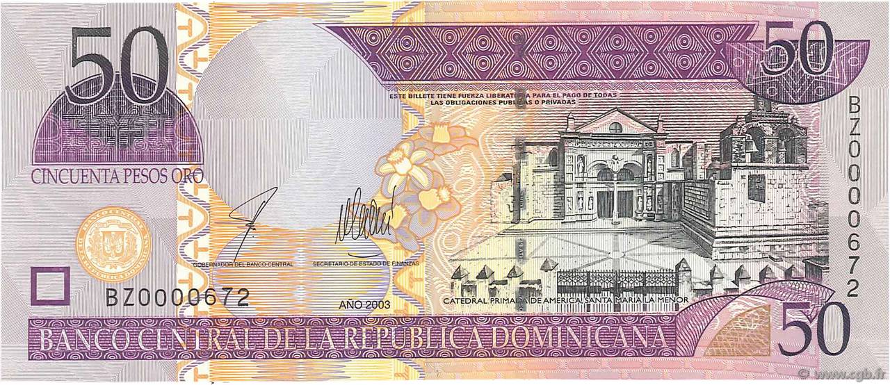 50 Pesos Oro RÉPUBLIQUE DOMINICAINE  2003 P.170c FDC