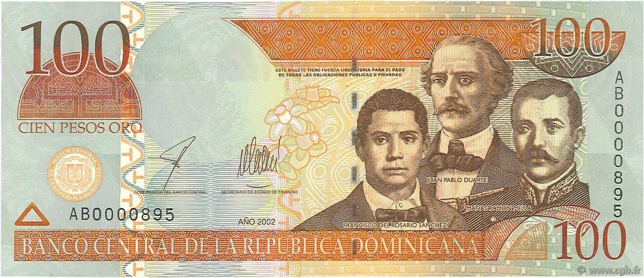 100 Pesos Oro DOMINICAN REPUBLIC  2002 P.175a UNC