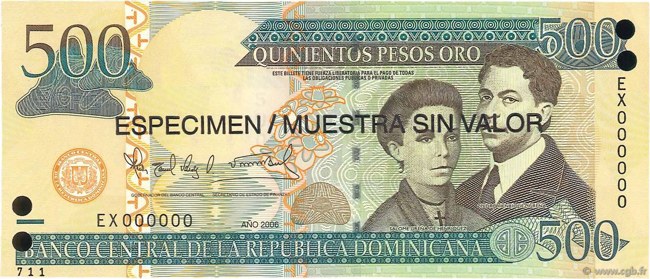 500 Pesos Oro Spécimen RÉPUBLIQUE DOMINICAINE  2006 P.179s1 ST