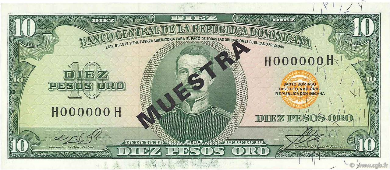 10 Pesos Oro Spécimen RÉPUBLIQUE DOMINICAINE  1964 P.101s1 q.FDC