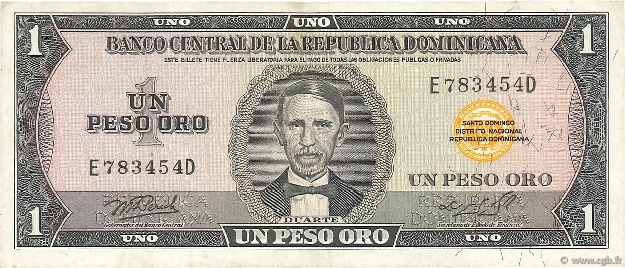 1 Peso Oro DOMINICAN REPUBLIC  1976 P.108a VF