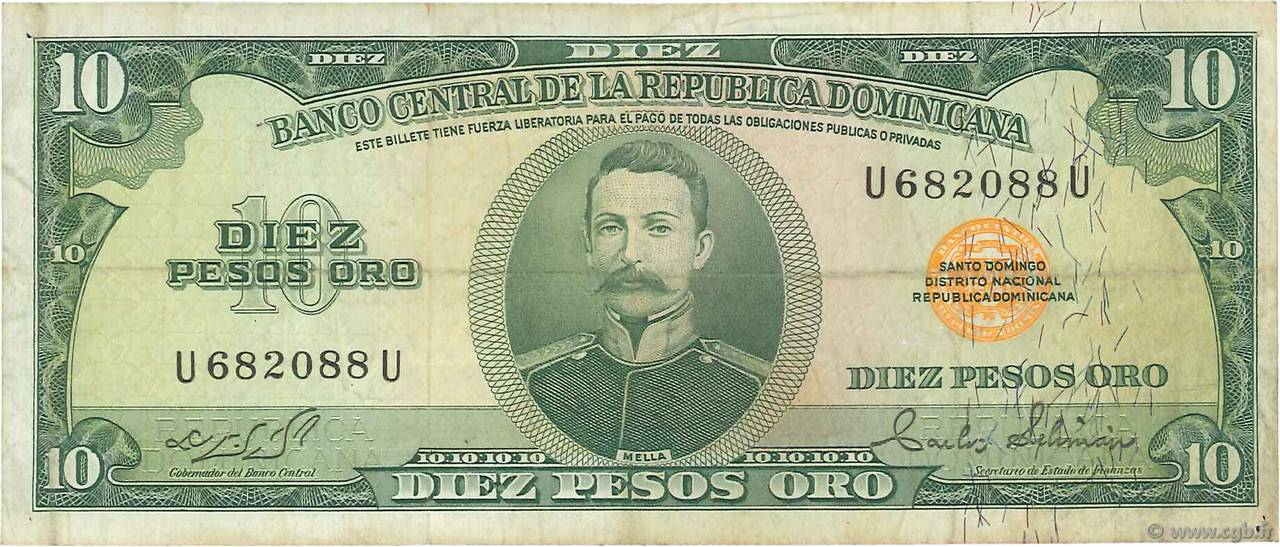 10 Pesos Oro DOMINICAN REPUBLIC  1975 P.110a F