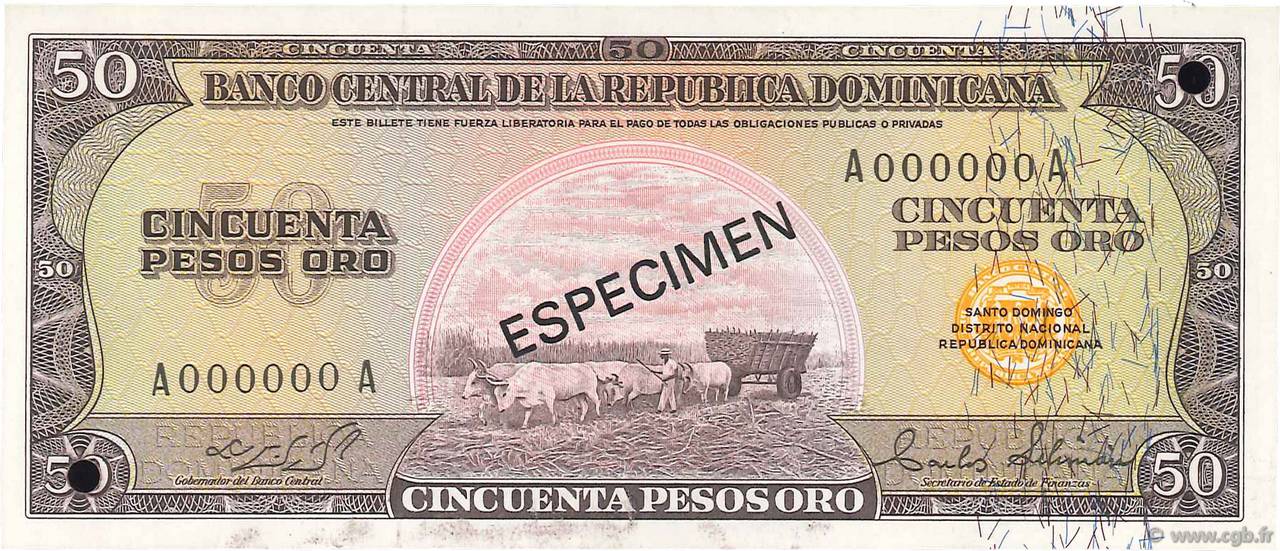 50 Pesos Oro Spécimen RÉPUBLIQUE DOMINICAINE  1975 P.112s NEUF