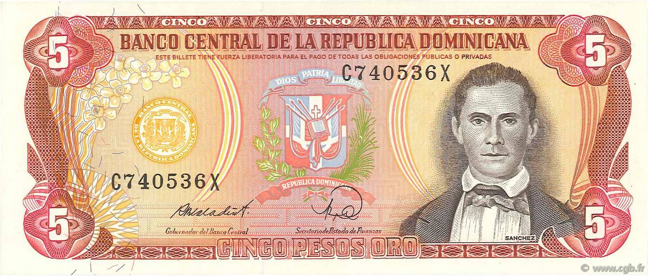 5 Pesos Oro DOMINICAN REPUBLIC  1988 P.118c UNC