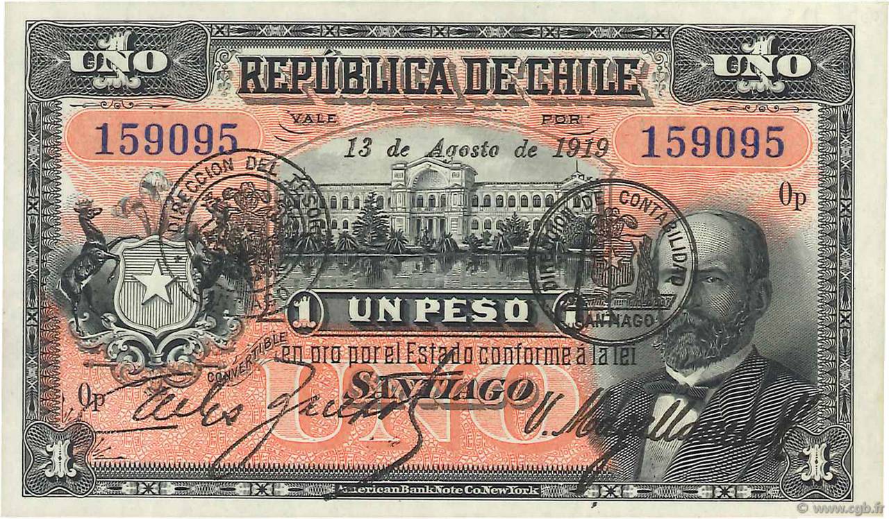 1 Peso CILE  1919 P.015b FDC