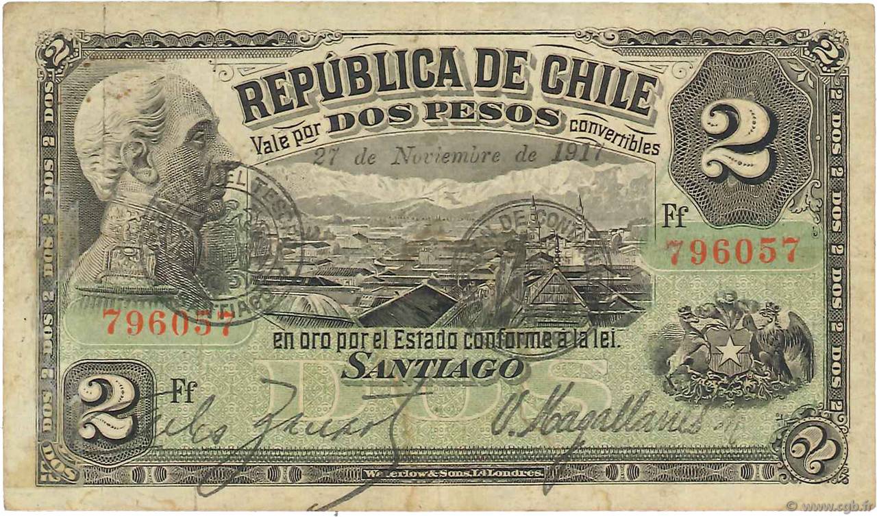 2 Pesos CHILE
  1917 P.017 BC+