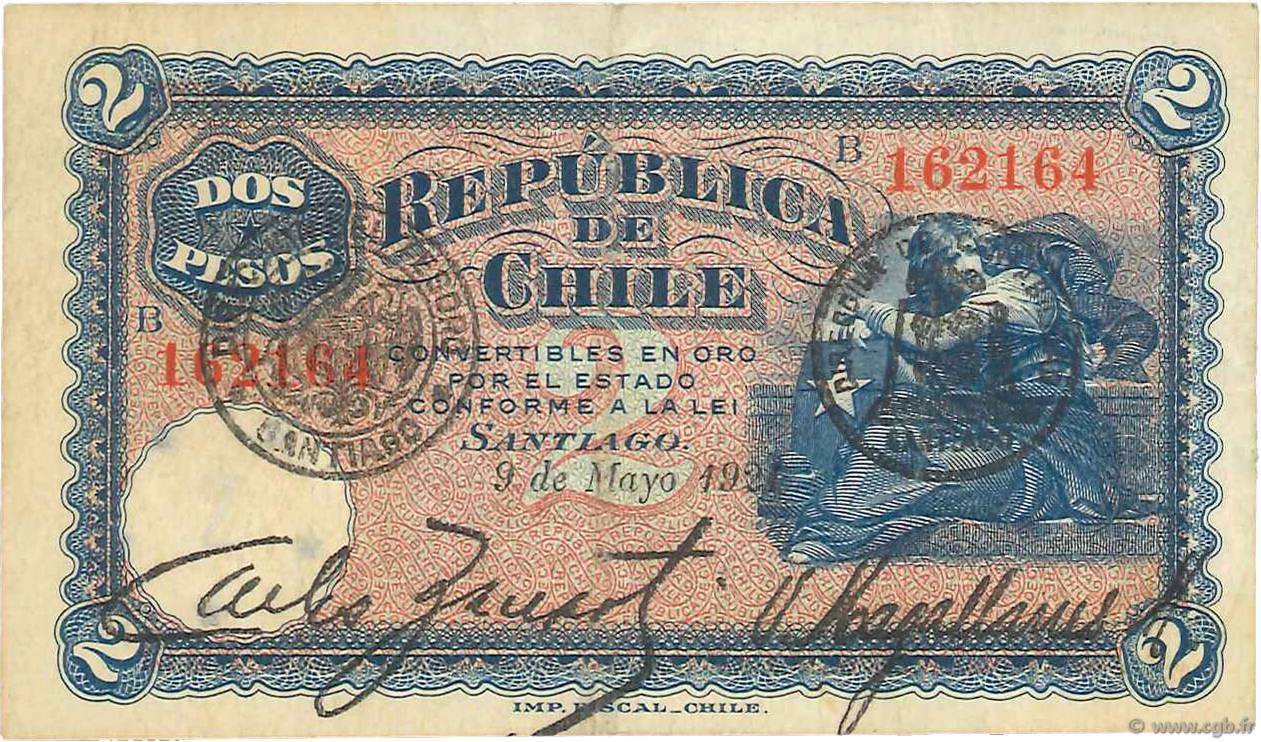 2 Pesos CHILE  1921 P.058 VF
