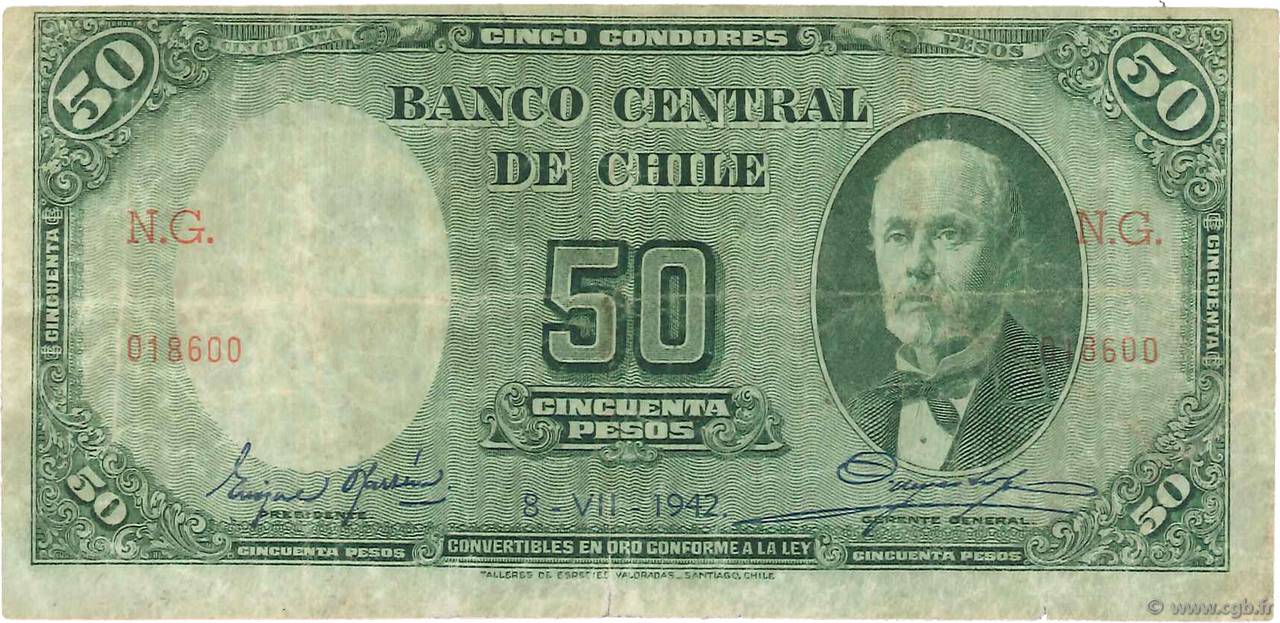 50 Pesos - 5 Condores CHILE
  1942 P.094c S