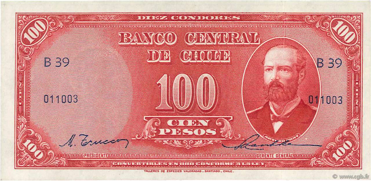 100 Pesos - 10 Condores CHILI  1947 P.113 SPL