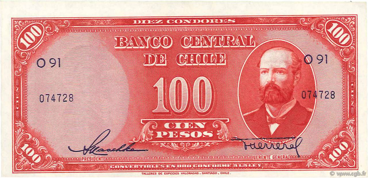 100 Pesos - 10 Condores CHILI  1947 P.114 SPL