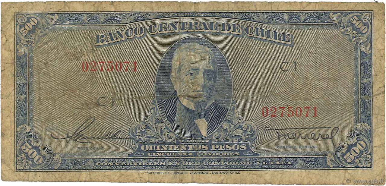 500 Pesos - 50 Condores CHILE  1947 P.115 G