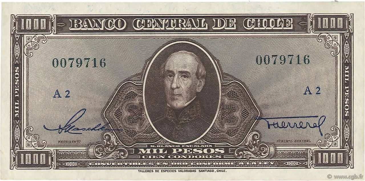1000 Pesos - 100 Condores CHILE  1947 P.116 VF