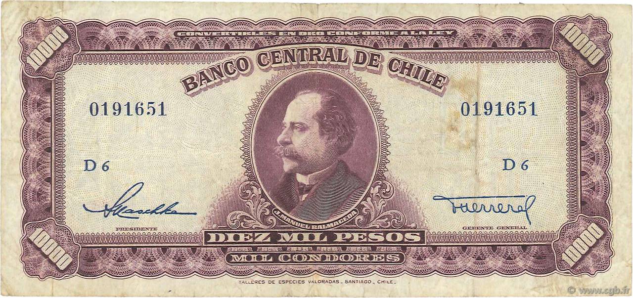 10000 Pesos - 1000 Condores CHILE
  1947 P.118 BC+
