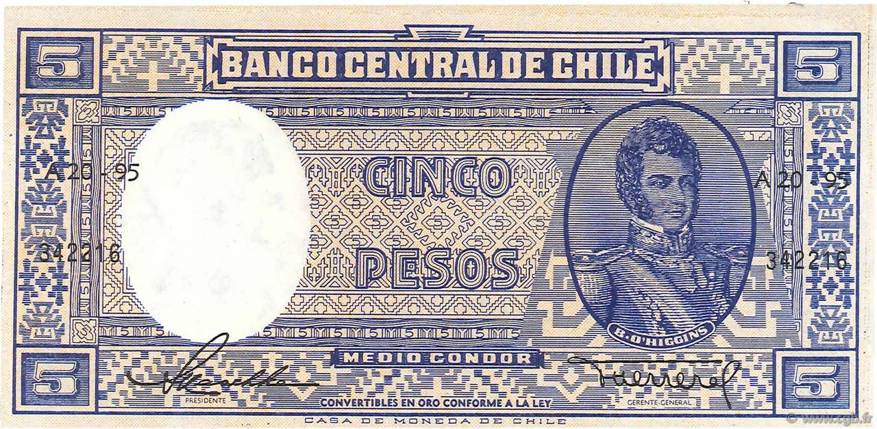 5 Pesos - 1/2 Condor CHILE  1958 P.119 UNC