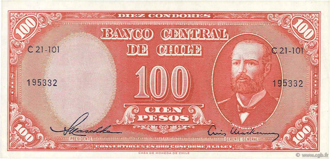 100 Pesos - 10 Condores CHILE  1958 P.122 XF