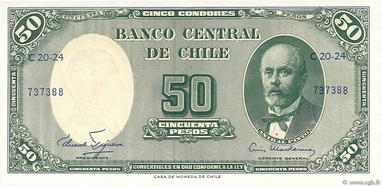 5 Centesimos sur 50 Pesos CILE  1960 P.126a q.FDC