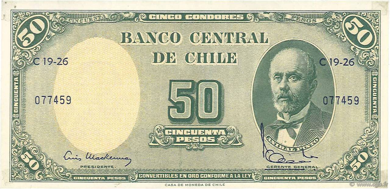 5 Centesimos sur 50 Pesos CHILE
  1960 P.126b MBC