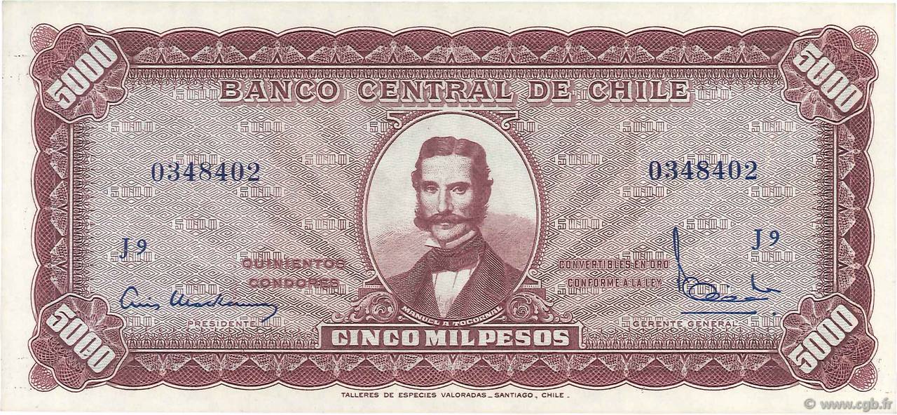 5 Escudos sur 5000 Pesos CHILE  1960 P.130 AU