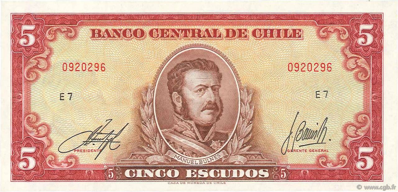 5 Escudos CHILE  1964 P.138 UNC