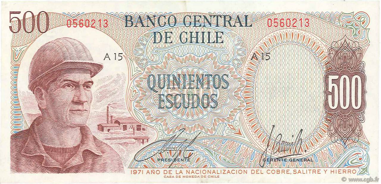 500 Escudos CHILE  1971 P.145 VF+