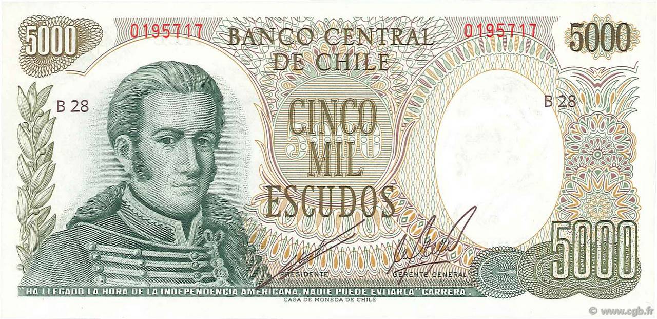 5000 Escudos CHILE  1974 P.147b UNC-