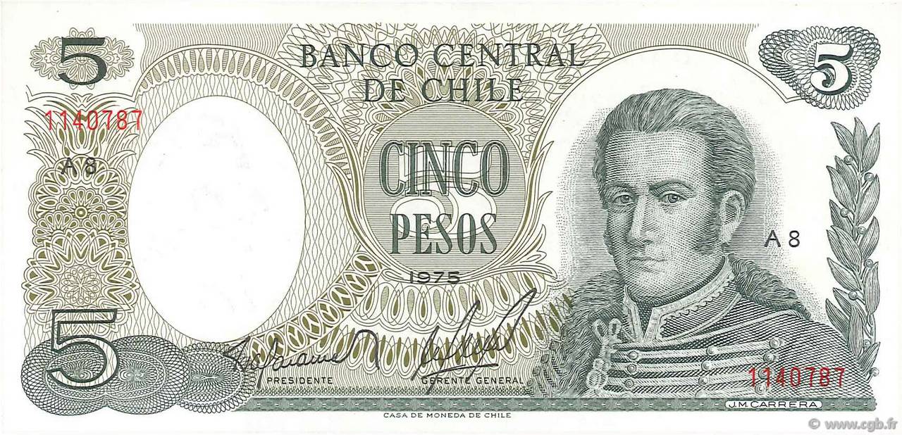 5 Pesos CHILE  1975 P.149a UNC